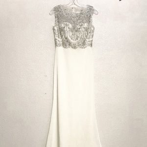 Cream White Silver Wedding Cocktail Party Dress size S